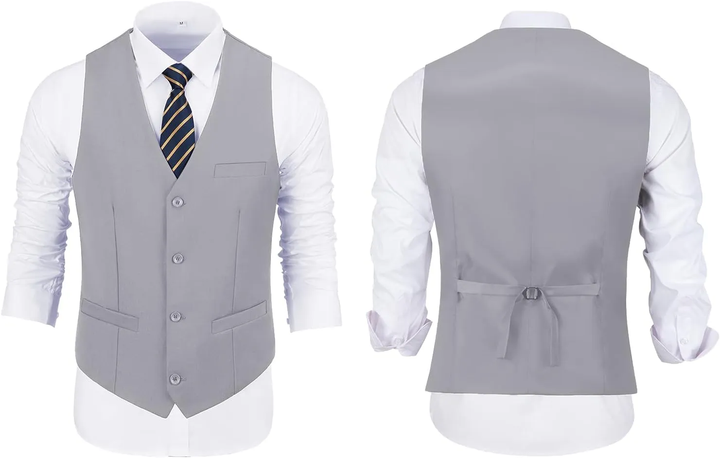 JPF Men's 2 Piece Slim Fit Suit Set, Solid Vest and Pants Suit for Men with Tie