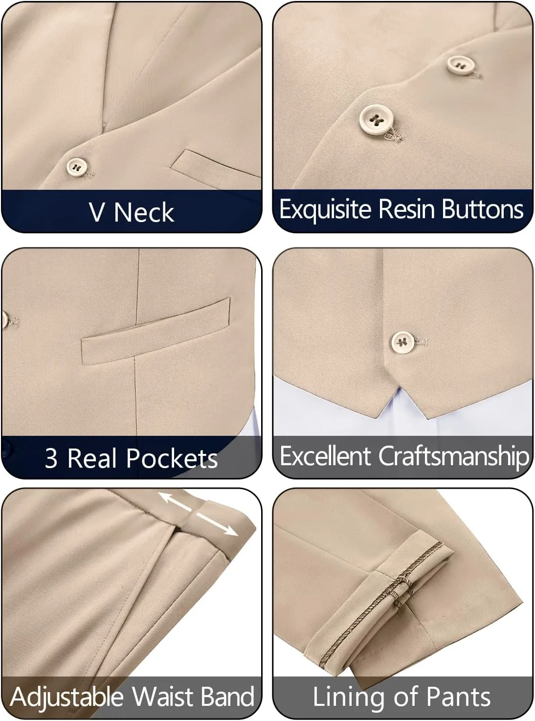 JPF Men's 2 Piece Slim Fit Suit Set, Solid Vest and Pants Suit for Men with Tie
