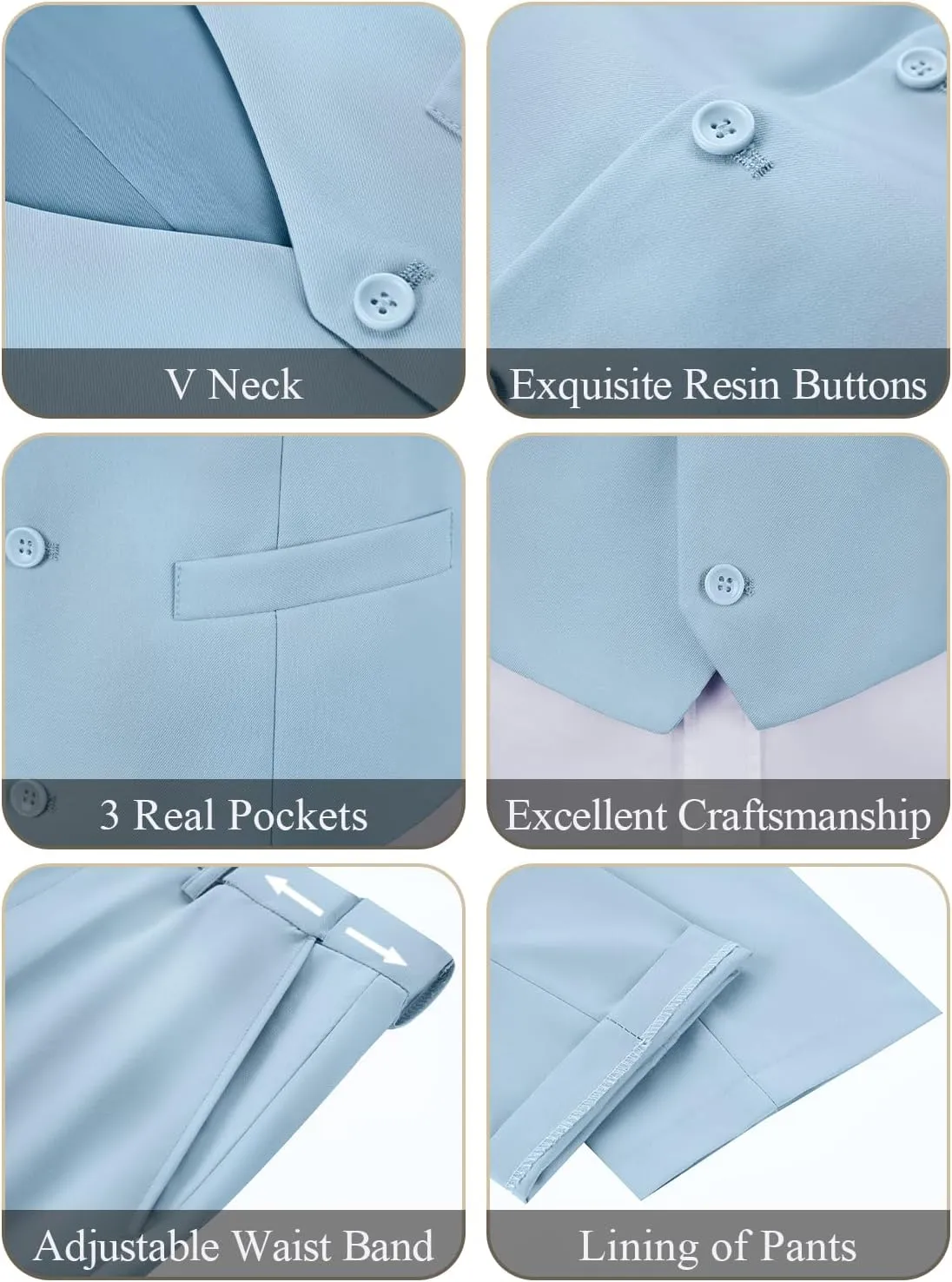 JPF Men's 2 Piece Slim Fit Suit Set, Solid Vest and Pants Suit for Men with Tie