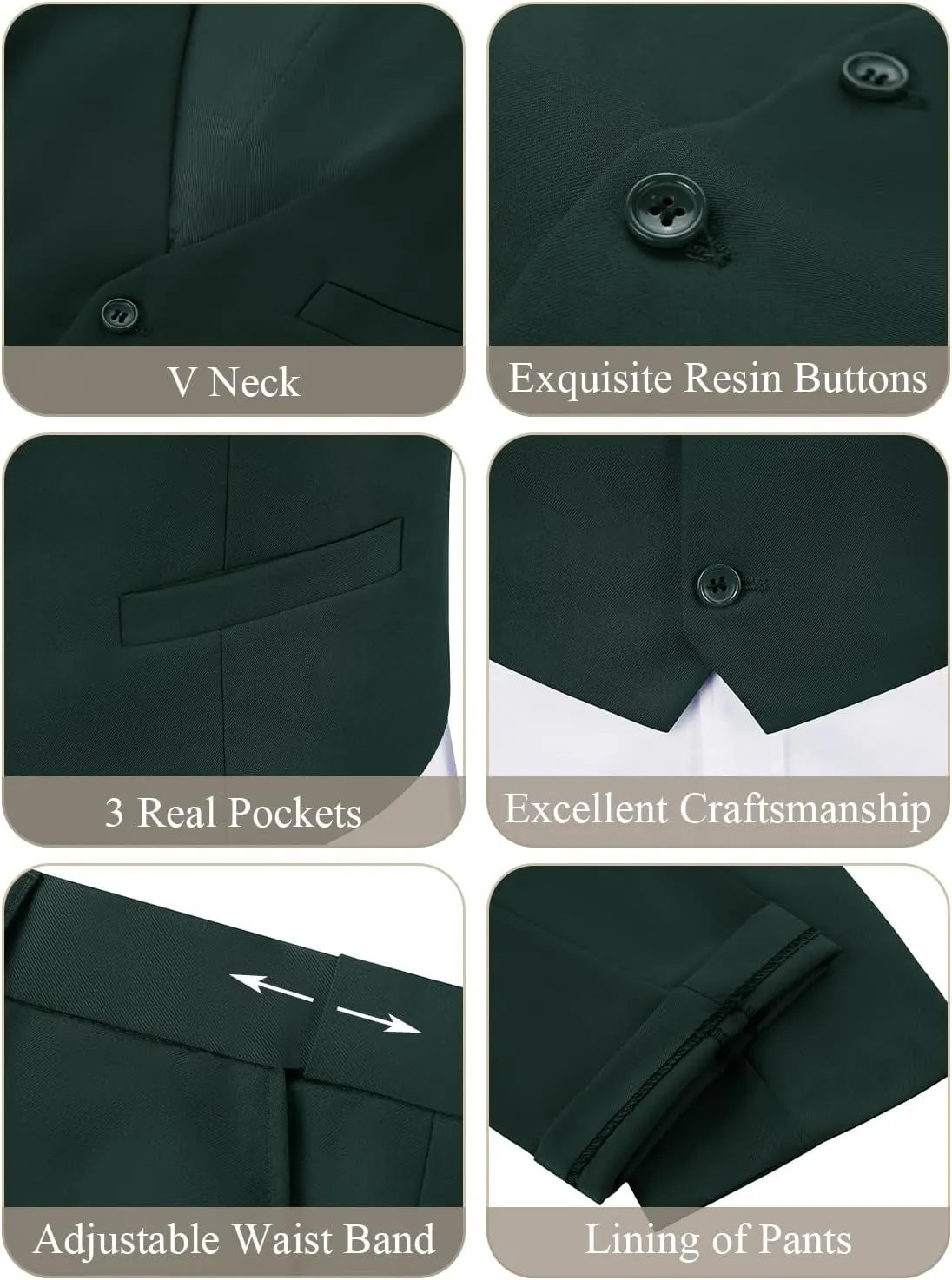 JPF Men's 2 Piece Slim Fit Suit Set, Solid Vest and Pants Suit for Men with Tie