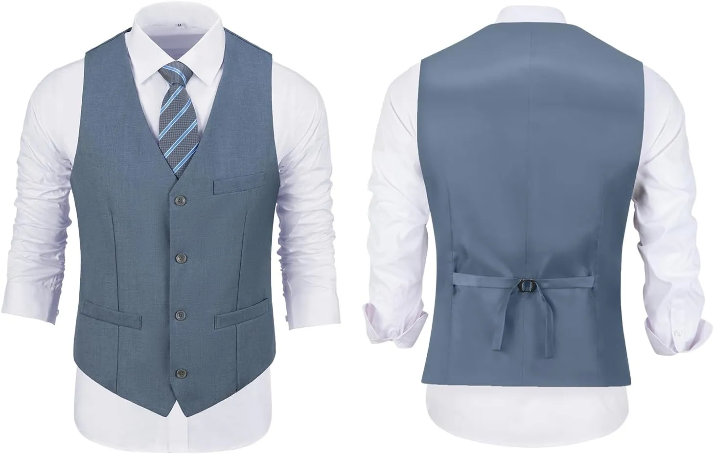 JPF Men's 2 Piece Slim Fit Suit Set, Solid Vest and Pants Suit for Men with Tie