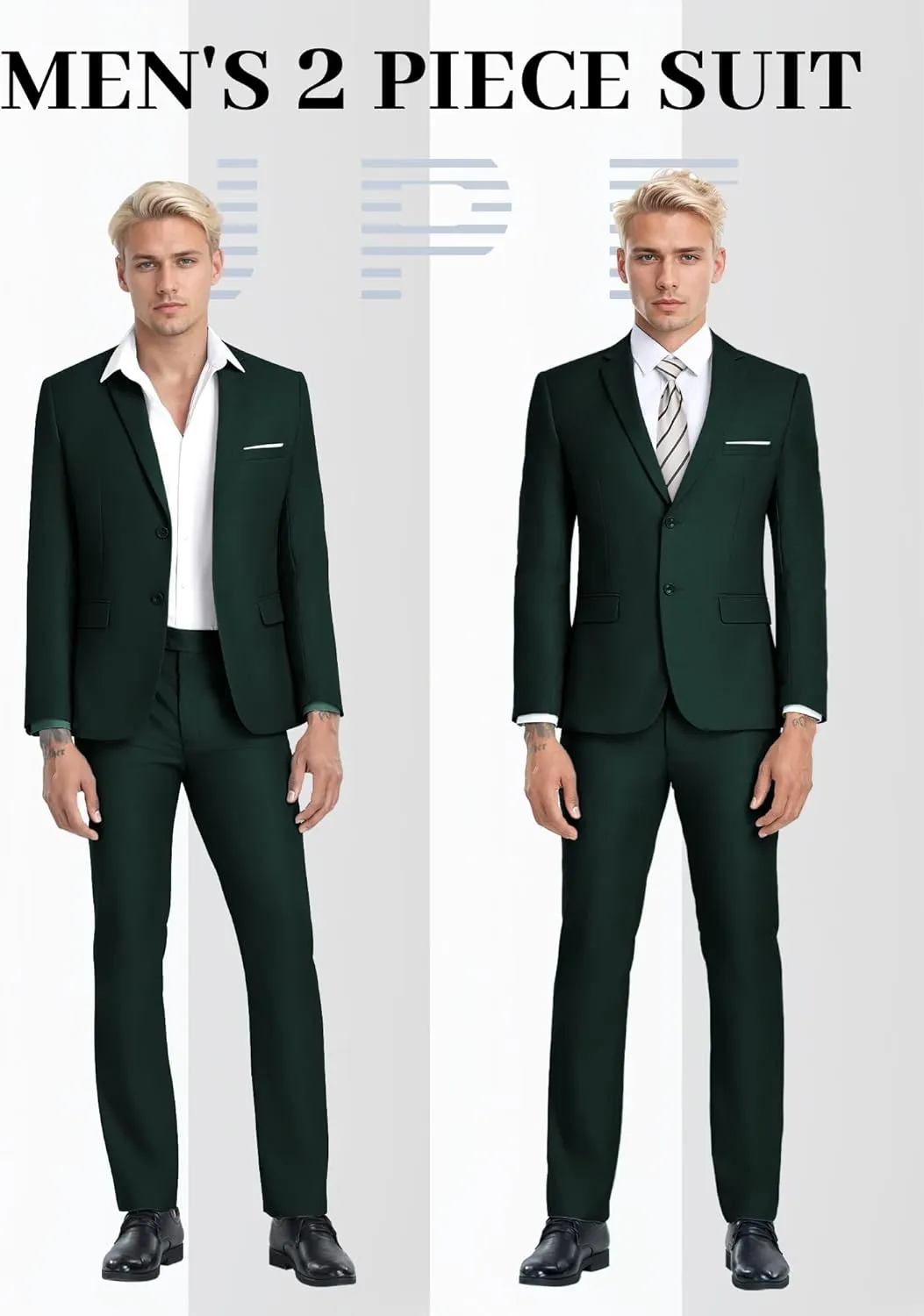 JPF Men's 2 Piece Slim Fit Suit Set, Two Button Solid Jacket Pants with Tie Suits for Men