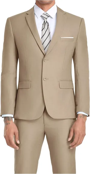 JPF Men's 2 Piece Slim Fit Suit Set, Two Button Solid Jacket Pants with Tie Suits for Men
