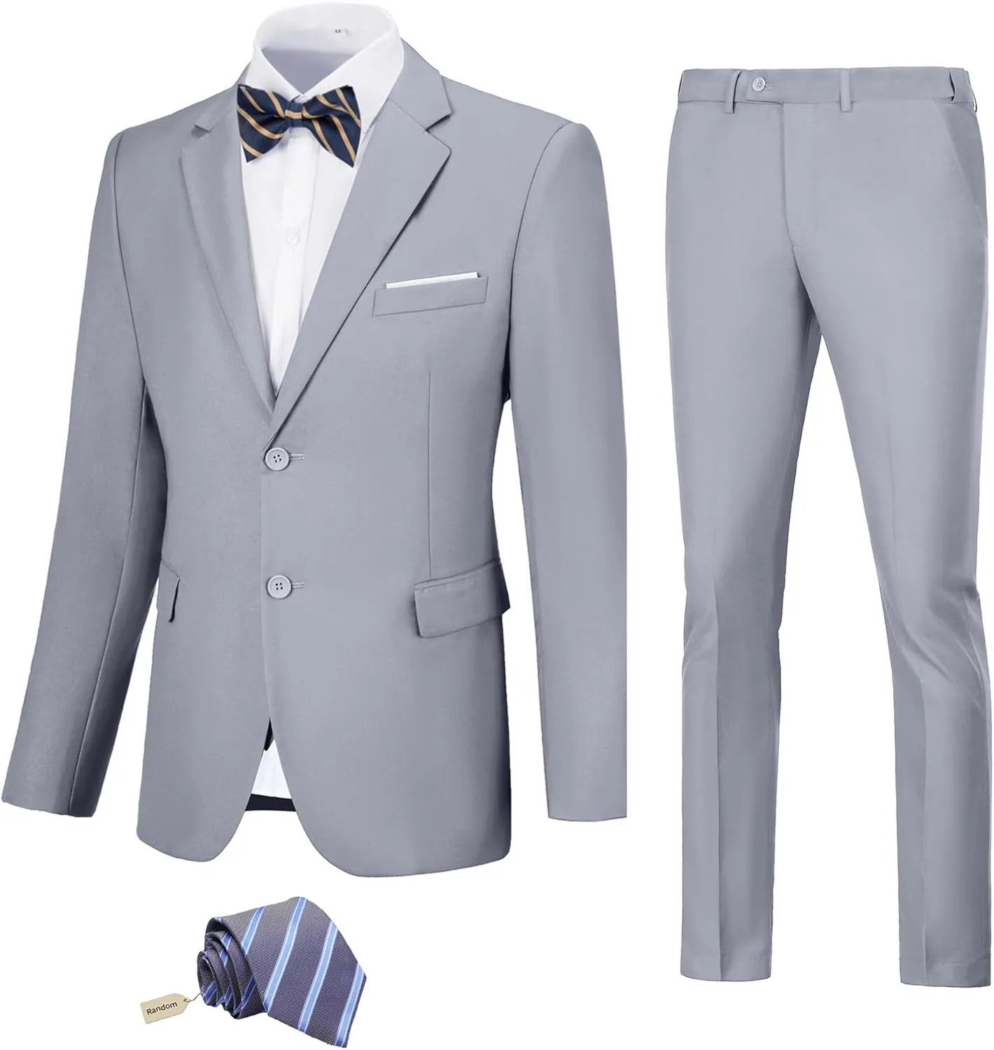 JPF Men's 2 Piece Slim Fit Suit Set, Two Button Solid Jacket Pants with Tie Suits for Men