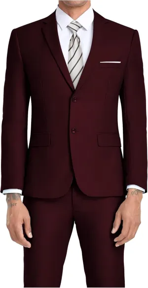 JPF Men's 2 Piece Slim Fit Suit Set, Two Button Solid Jacket Pants with Tie Suits for Men