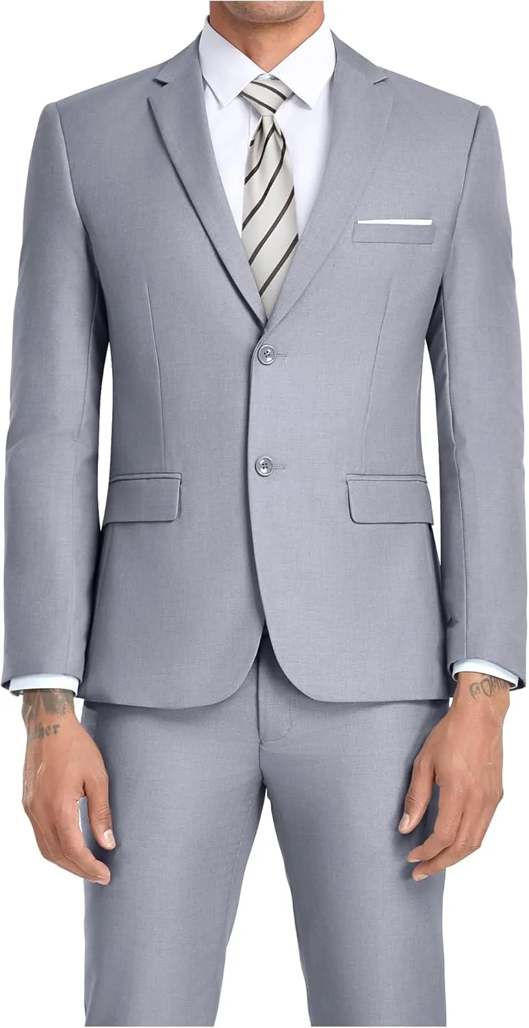 JPF Men's 2 Piece Slim Fit Suit Set, Two Button Solid Jacket Pants with Tie Suits for Men