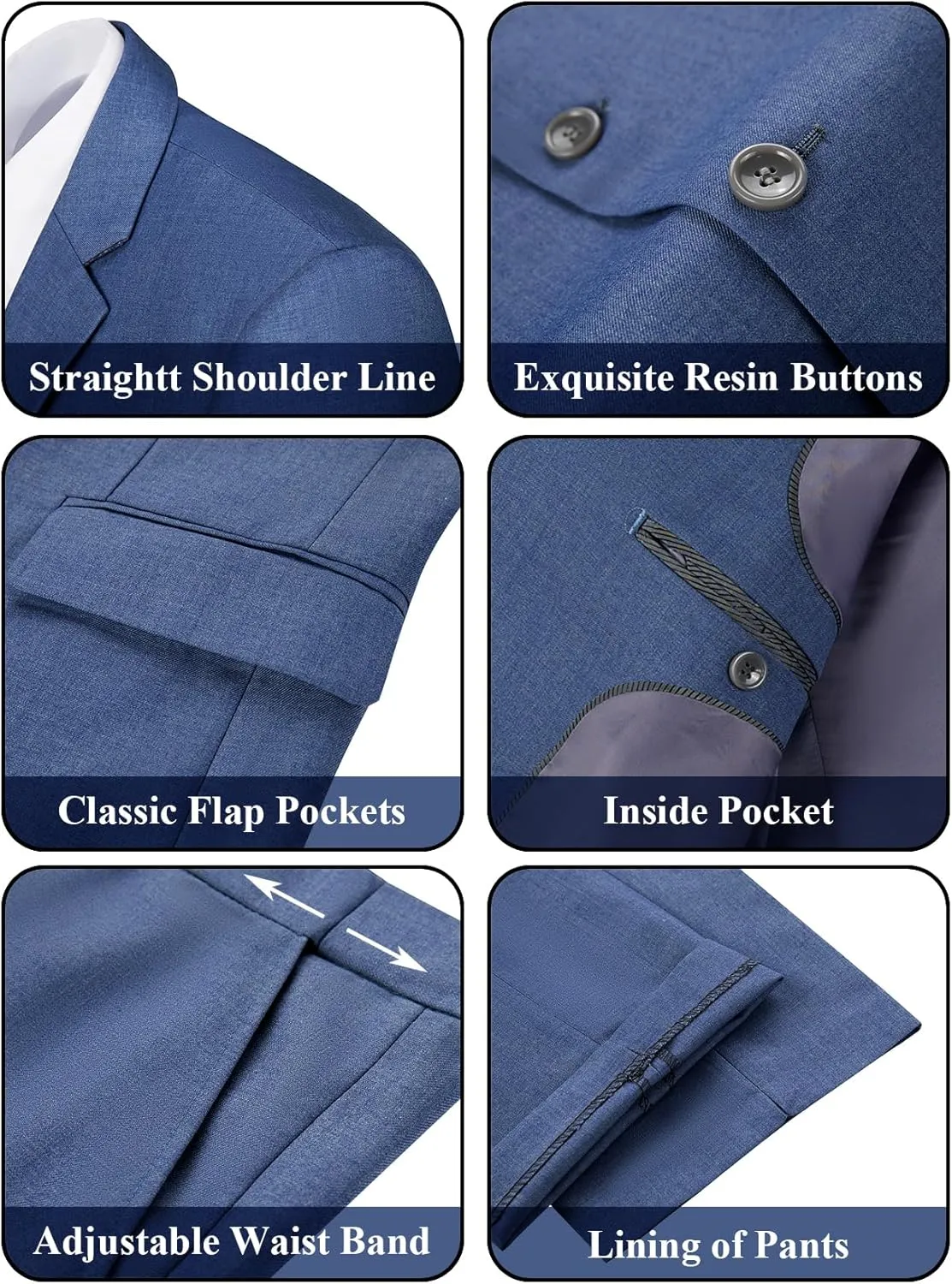 JPF Men's 2 Piece Slim Fit Suit Set, Two Button Solid Jacket Pants with Tie Suits for Men