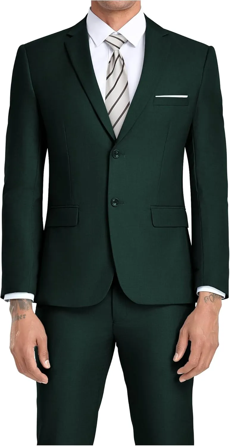 JPF Men's 2 Piece Slim Fit Suit Set, Two Button Solid Jacket Pants with Tie Suits for Men