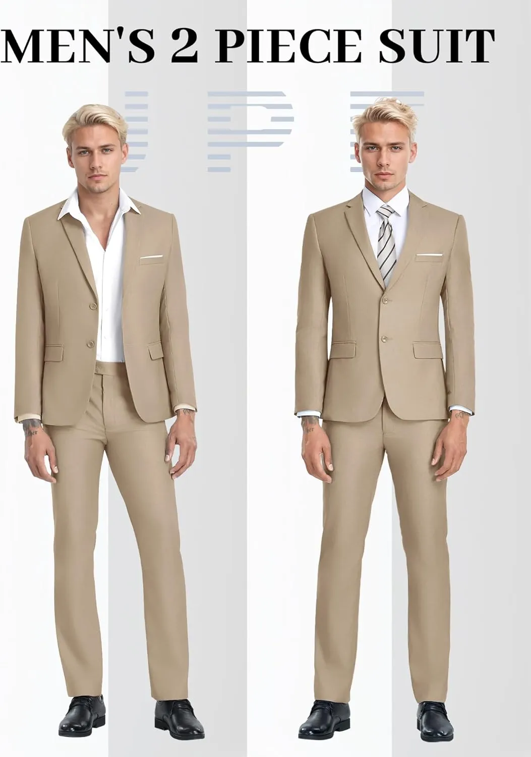 JPF Men's 2 Piece Slim Fit Suit Set, Two Button Solid Jacket Pants with Tie Suits for Men