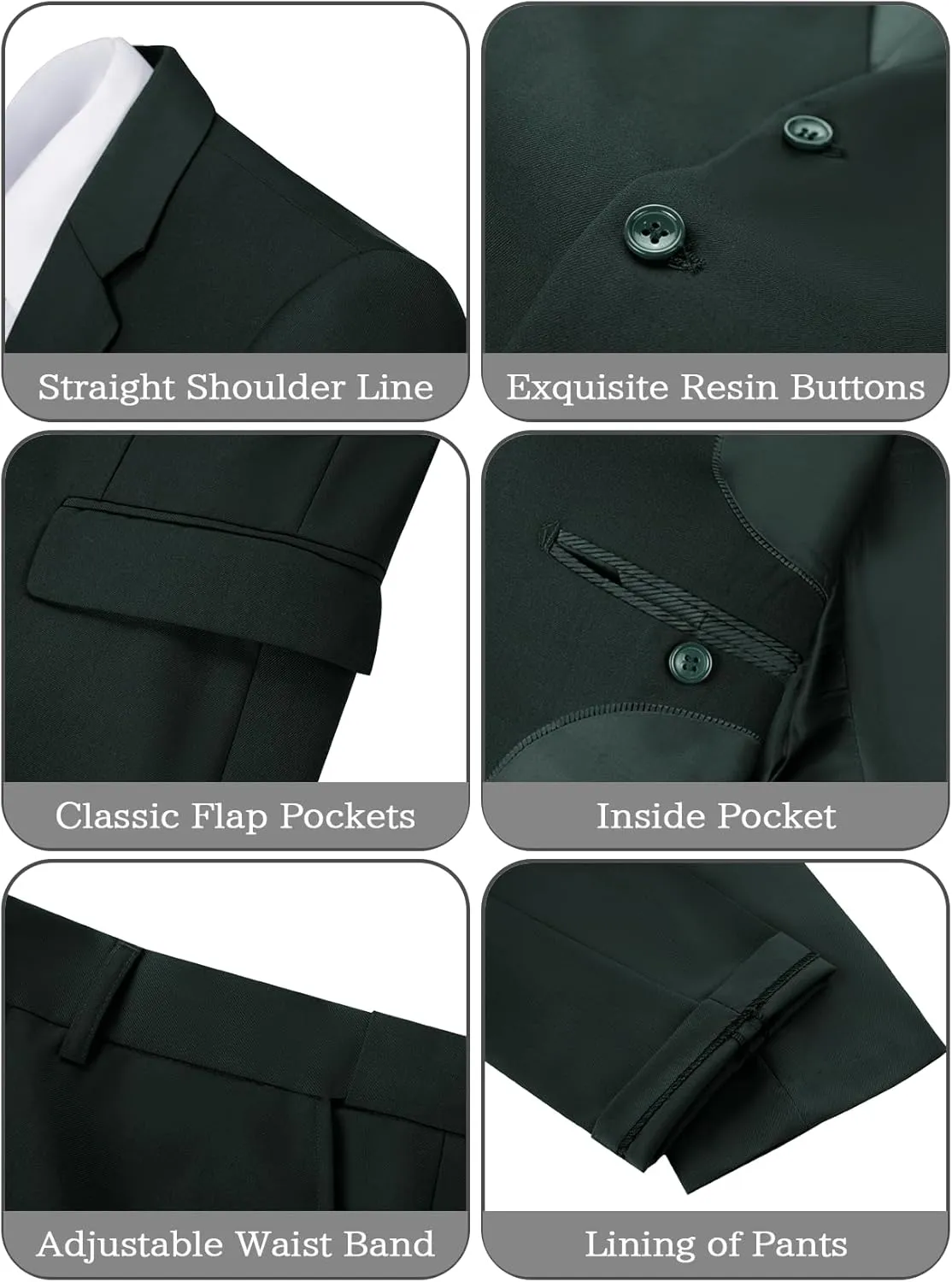 JPF Men's 2 Piece Slim Fit Suit Set, Two Button Solid Jacket Pants with Tie Suits for Men