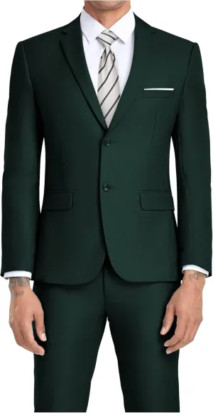JPF Men's 2 Piece Slim Fit Suit Set, Two Button Solid Jacket Pants with Tie Suits for Men