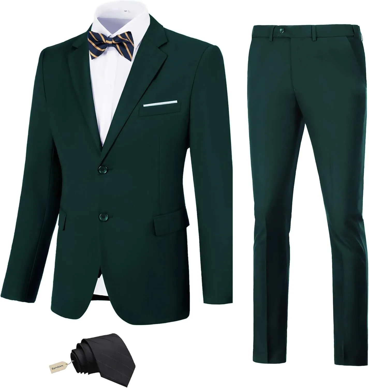JPF Men's 2 Piece Slim Fit Suit Set, Two Button Solid Jacket Pants with Tie Suits for Men