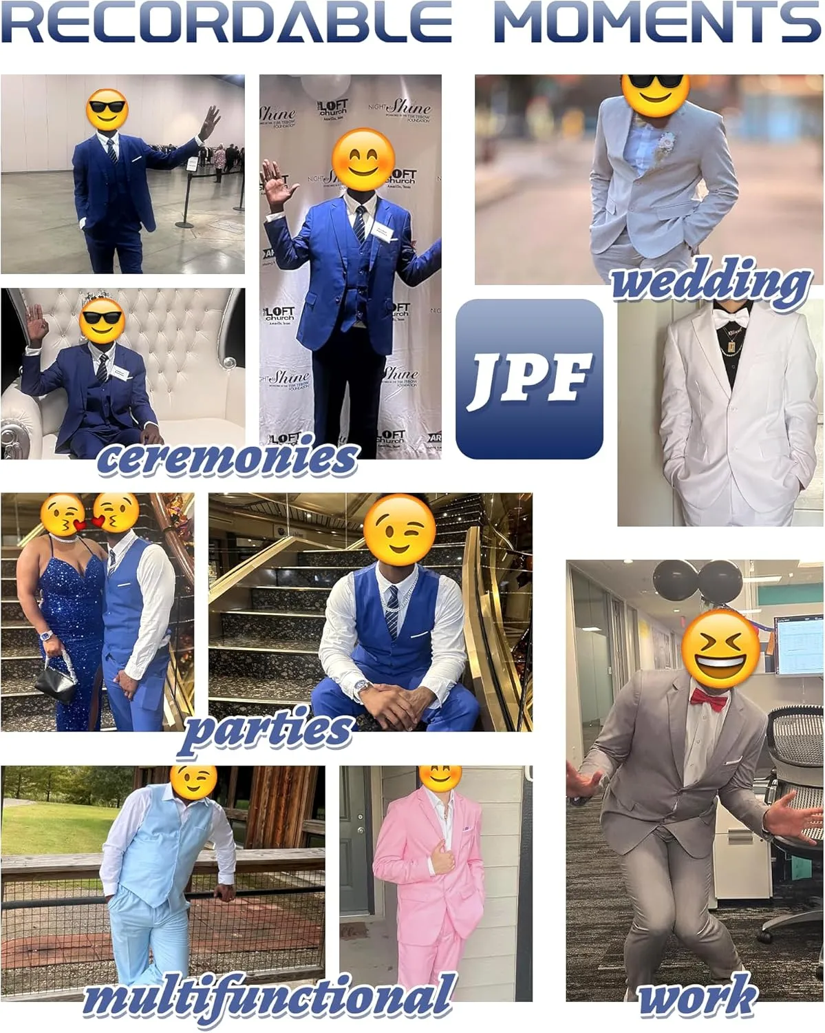 JPF Men's 2 Piece Slim Fit Suit Set, Two Button Solid Jacket Pants with Tie Suits for Men
