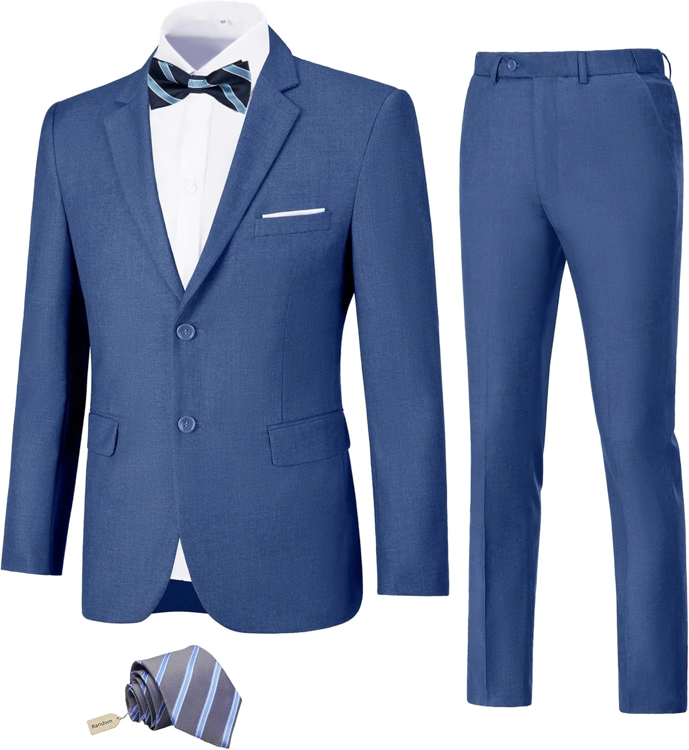JPF Men's 2 Piece Slim Fit Suit Set, Two Button Solid Jacket Pants with Tie Suits for Men
