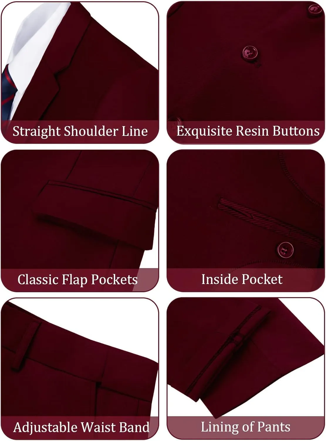 JPF Men's 2 Piece Slim Fit Suit Set, Two Button Solid Jacket Pants with Tie Suits for Men