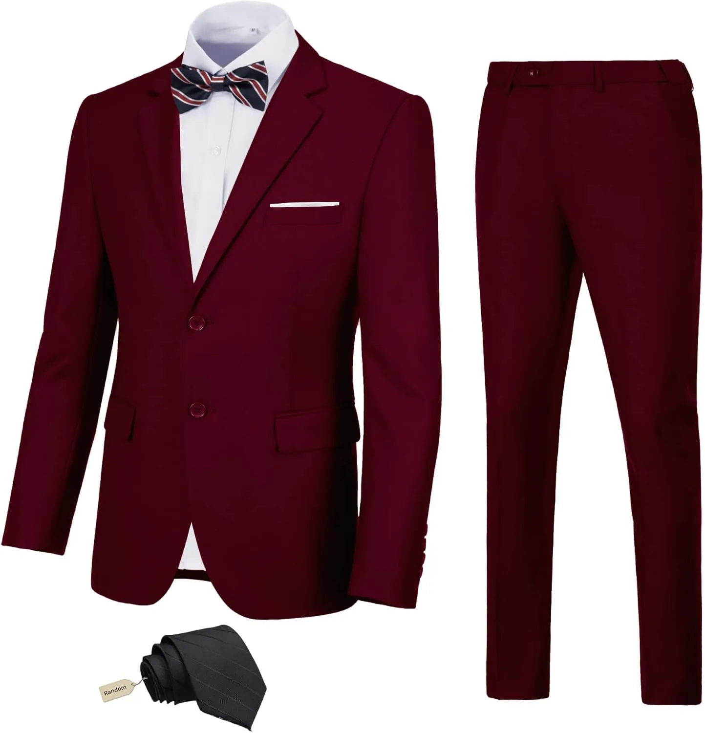 JPF Men's 2 Piece Slim Fit Suit Set, Two Button Solid Jacket Pants with Tie Suits for Men