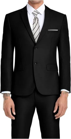 JPF Men's 2 Piece Slim Fit Suit Set, Two Button Solid Jacket Pants with Tie Suits for Men