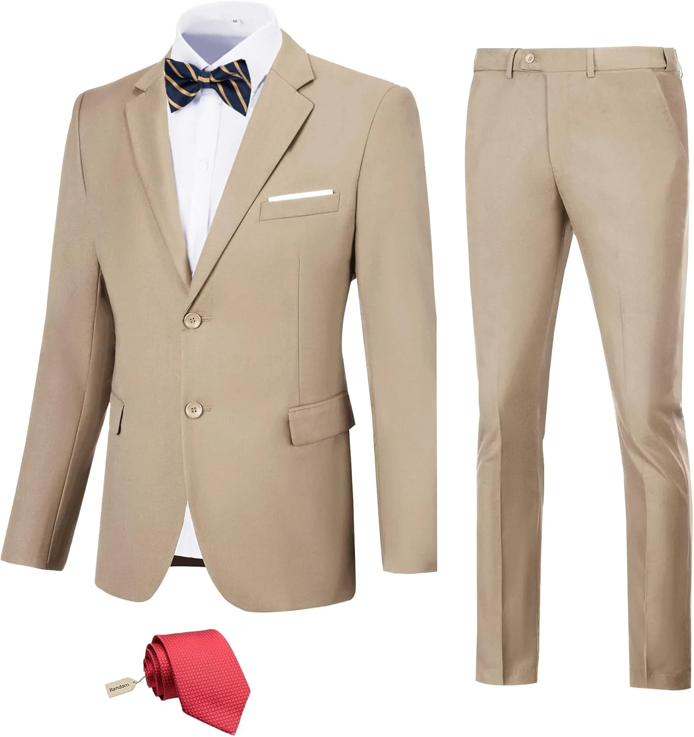 JPF Men's 2 Piece Slim Fit Suit Set, Two Button Solid Jacket Pants with Tie Suits for Men