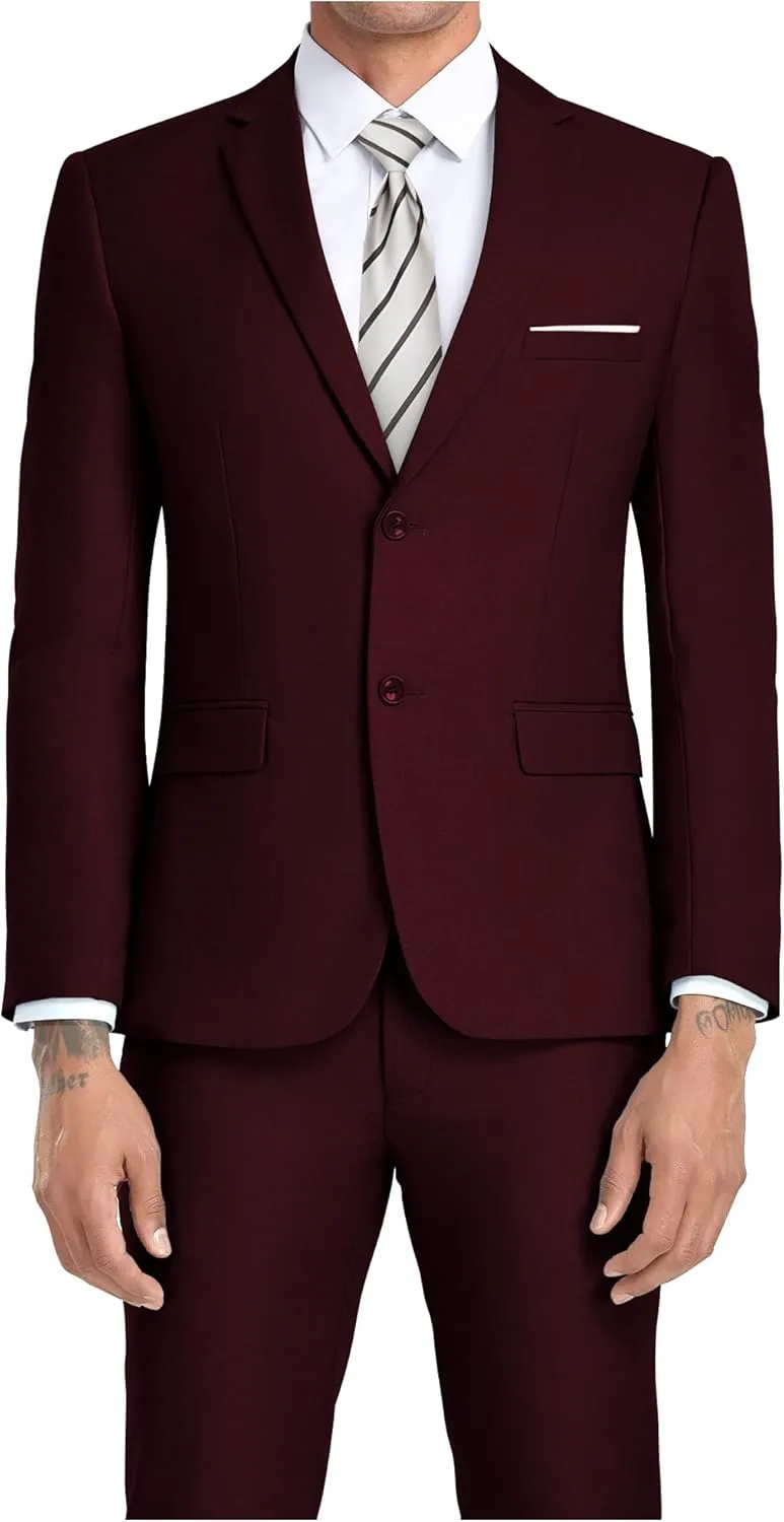 JPF Men's 2 Piece Slim Fit Suit Set, Two Button Solid Jacket Pants with Tie Suits for Men