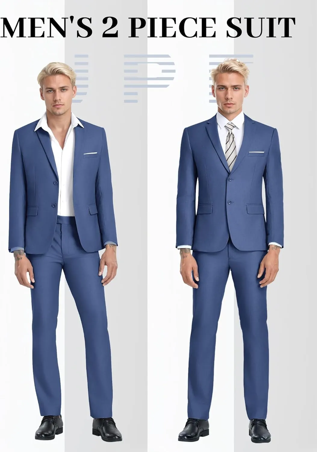 JPF Men's 2 Piece Slim Fit Suit Set, Two Button Solid Jacket Pants with Tie Suits for Men