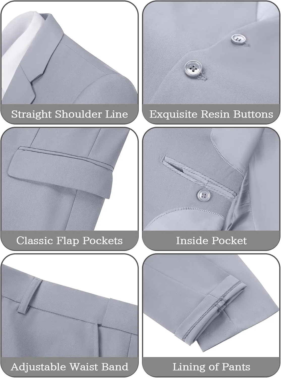 JPF Men's 2 Piece Slim Fit Suit Set, Two Button Solid Jacket Pants with Tie Suits for Men