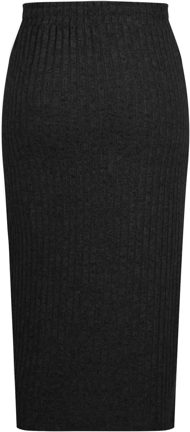 Knit Work Skirt for Women Summer Breathable Stretchy Drawstring Casual Midi High Waisted Bodycon Skirt Outfit