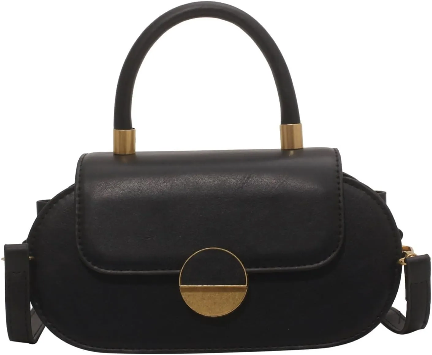 Ladies Contrast Portable Small Square Bag Saddle Bag Shoulder Crossbody Bag(Black)