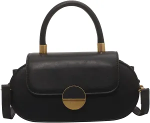 Ladies Contrast Portable Small Square Bag Saddle Bag Shoulder Crossbody Bag(Black)