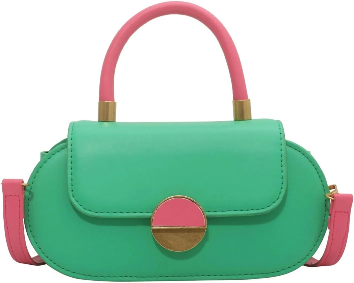 Ladies Contrast Portable Small Square Bag Saddle Bag Shoulder Crossbody Bag(Green)