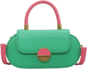 Ladies Contrast Portable Small Square Bag Saddle Bag Shoulder Crossbody Bag(Green)