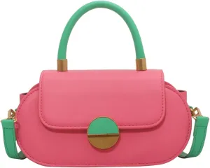 Ladies Contrast Portable Small Square Bag Saddle Bag Shoulder Crossbody Bag(Pink)