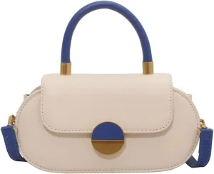 Ladies Contrast Portable Small Square Bag Saddle Bag Shoulder Crossbody Bag(White)