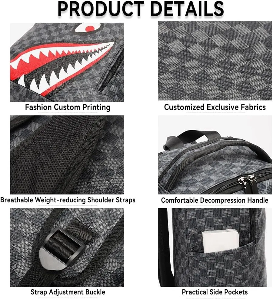 Leisure Shark Backpack Business Large Capacity Men's Campus Outward Travel Bag (B2,Large)