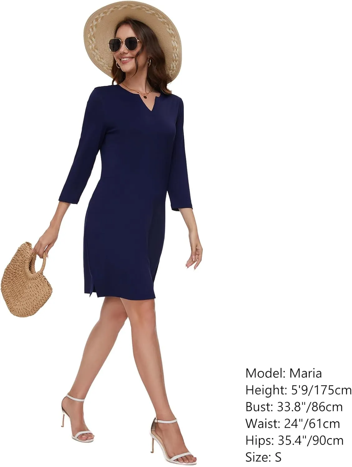 Lightbare Womens 3/4 Sleeve Dress with Pockets UPF 50  Casual Sun Dress Breathable Quick Dry for Beach Hiking Outdoors Party