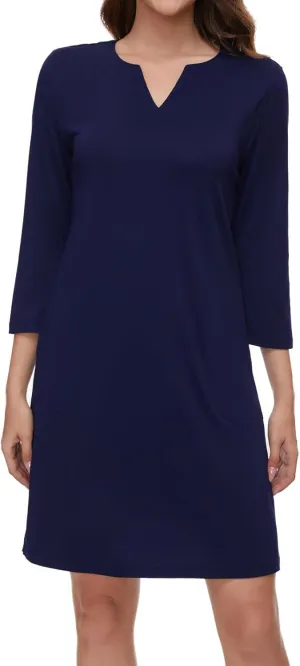 Lightbare Womens 3/4 Sleeve Dress with Pockets UPF 50  Casual Sun Dress Breathable Quick Dry for Beach Hiking Outdoors Party