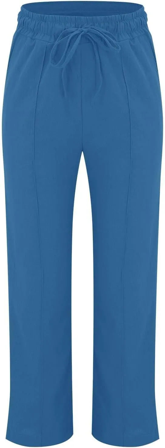 Lightweight Summer Pants Women Plus Size Cotton Linen Pants Casual Drawstring Elastic High Waisted Straight Leg Pants