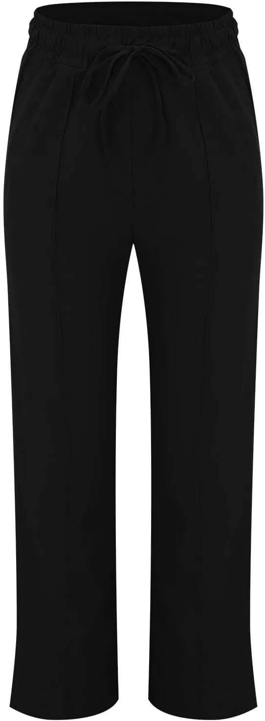 Lightweight Summer Pants Women Plus Size Cotton Linen Pants Casual Drawstring Elastic High Waisted Straight Leg Pants