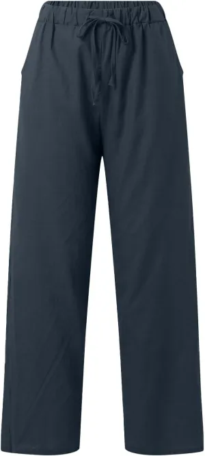 Linen Capri Pants for Women Summer 2025 Wide Leg Loose Drawstring Elastic Waist Cropped Trouser