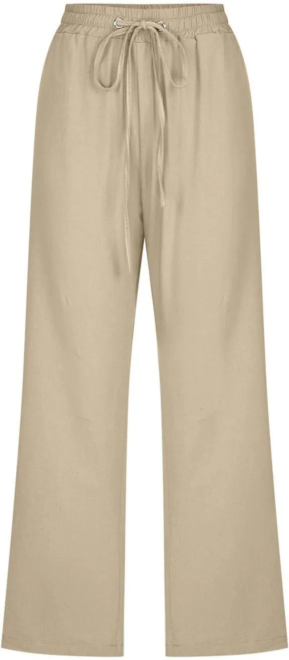 Linen Capris for Women 2024 Summer Lightweight High Waisted Cropped Pants Casual Loose Wide Leg Trousers with Pockets