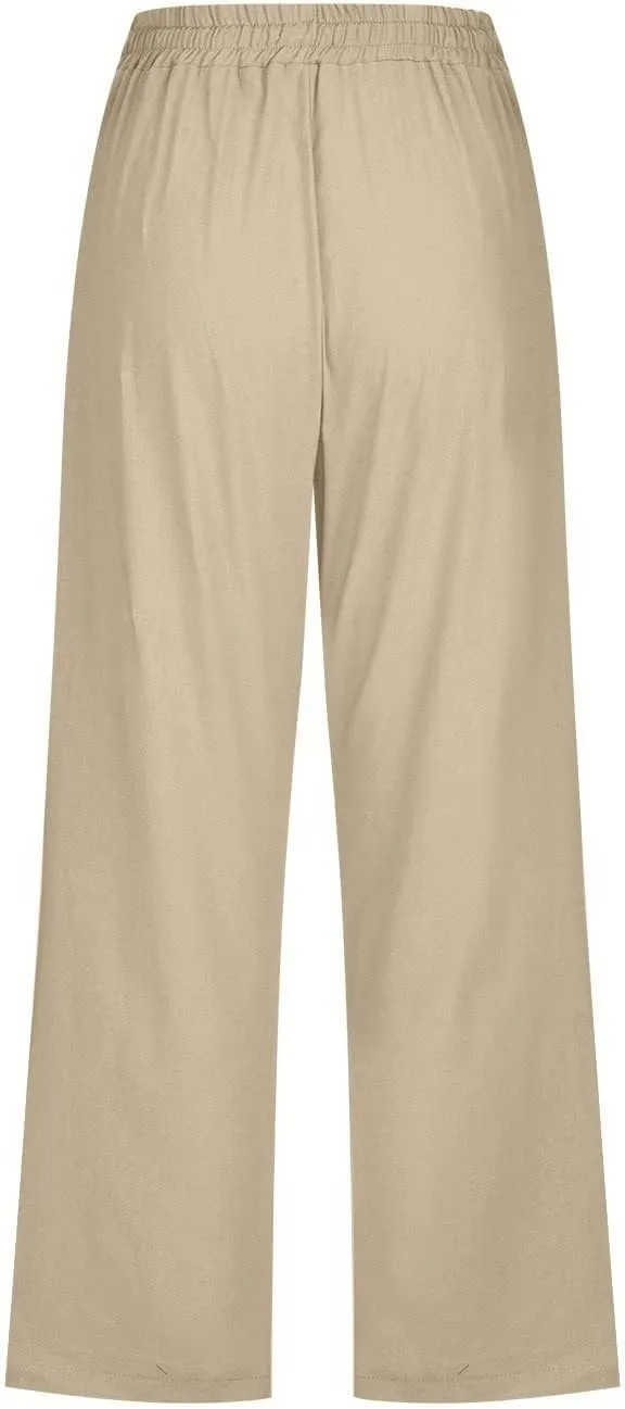 Linen Capris for Women 2024 Summer Lightweight High Waisted Cropped Pants Casual Loose Wide Leg Trousers with Pockets