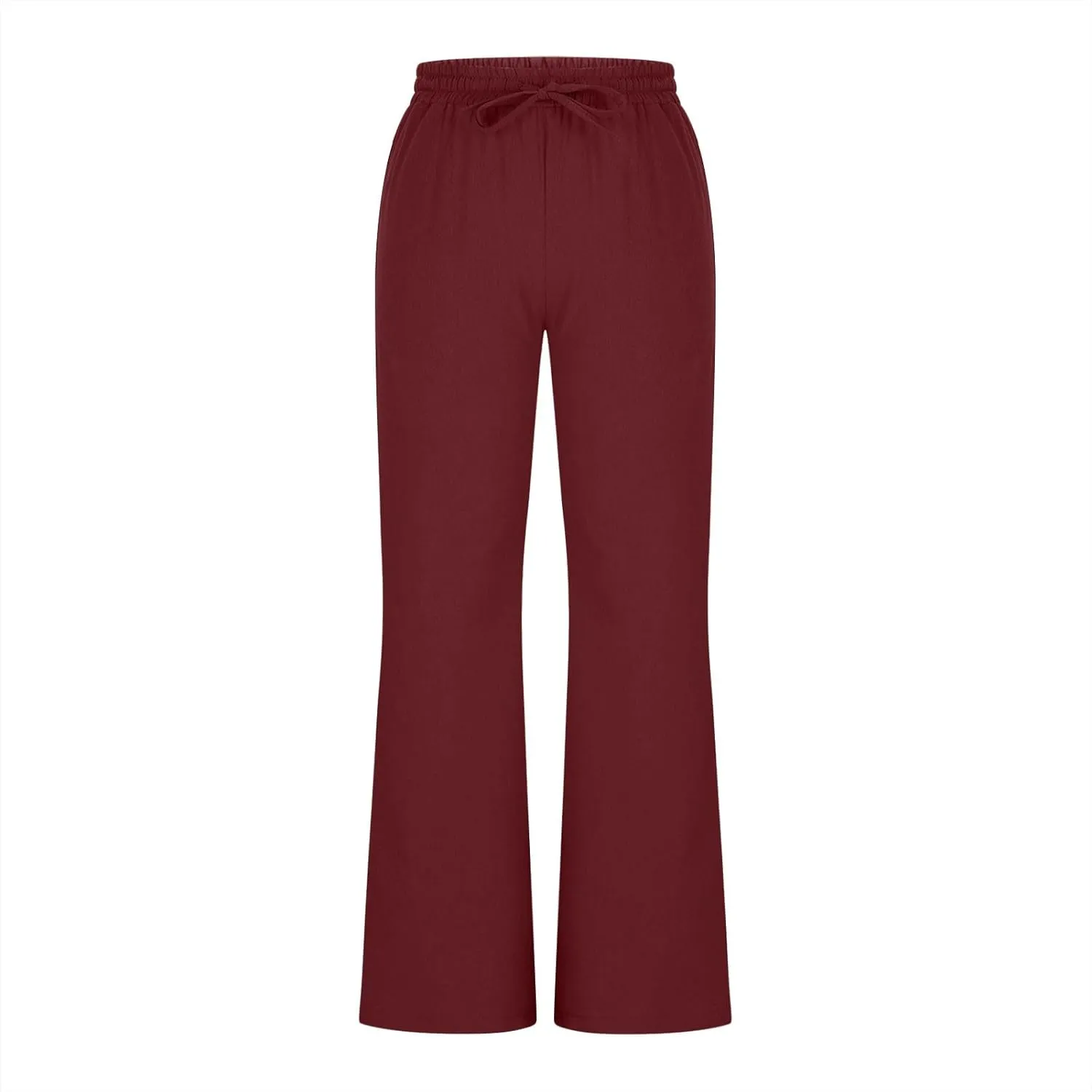 Linen Flared Pants for Women Casual Drawstring Elastic Waist Pant Trendy 2025 Summer Lounge Work Trouser with Pockets