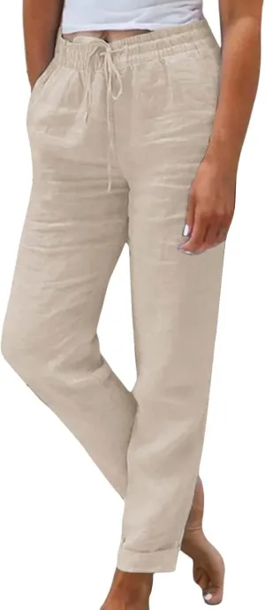 Linen Pants for Women 2025 Loose Fit Drawstring Straight Leg Gauze Pant Lightweight Lounge Beach Vacation Trousers