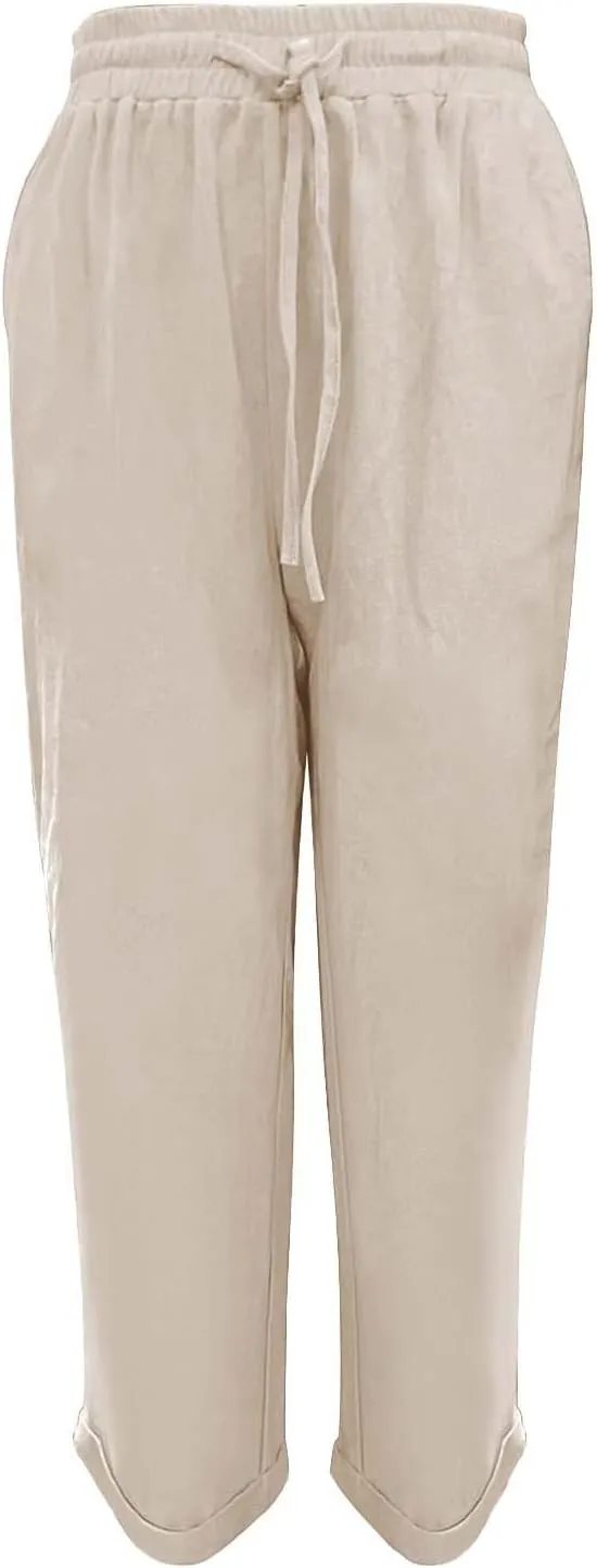 Linen Pants for Women 2025 Loose Fit Drawstring Straight Leg Gauze Pant Lightweight Lounge Beach Vacation Trousers