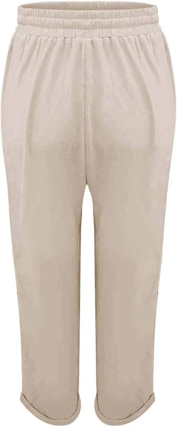 Linen Pants for Women 2025 Loose Fit Drawstring Straight Leg Gauze Pant Lightweight Lounge Beach Vacation Trousers