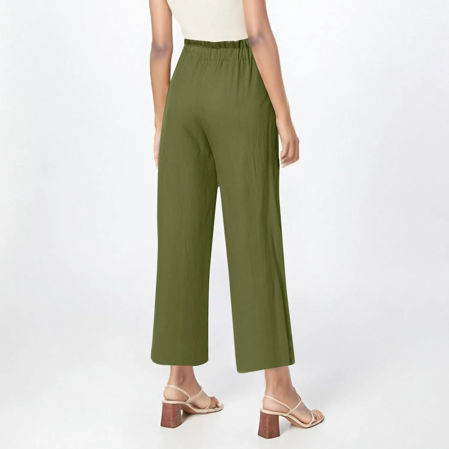 Linen Pants for Women 2025 Summer High Waist Elastic Straight Leg Lounge Palazzo Pant Lightweight Beach Trousers