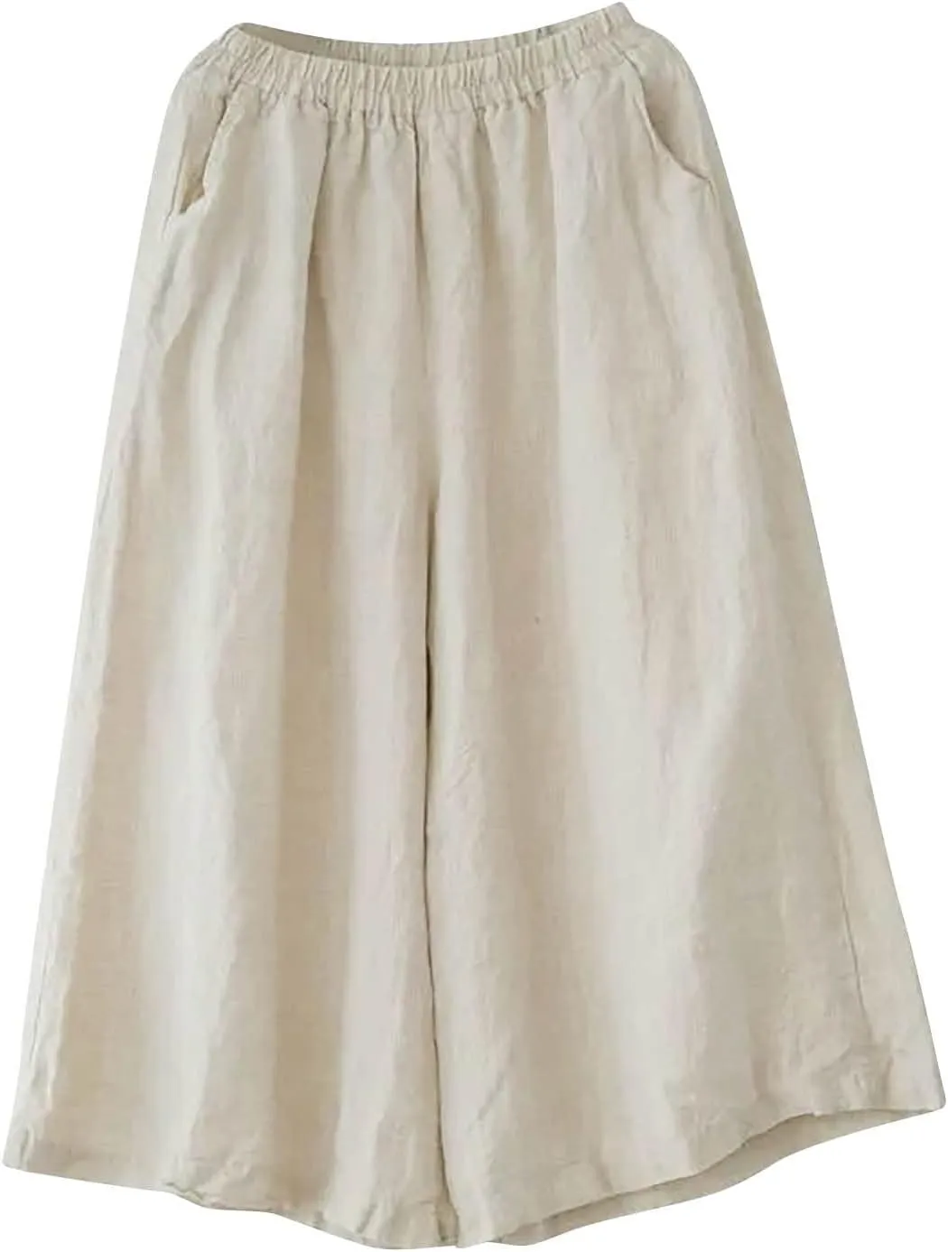 Linen Pants for Women Casual Summer Elastic High Waist Pant Pockets Cropped Trousers Fashion Solid Color Pants