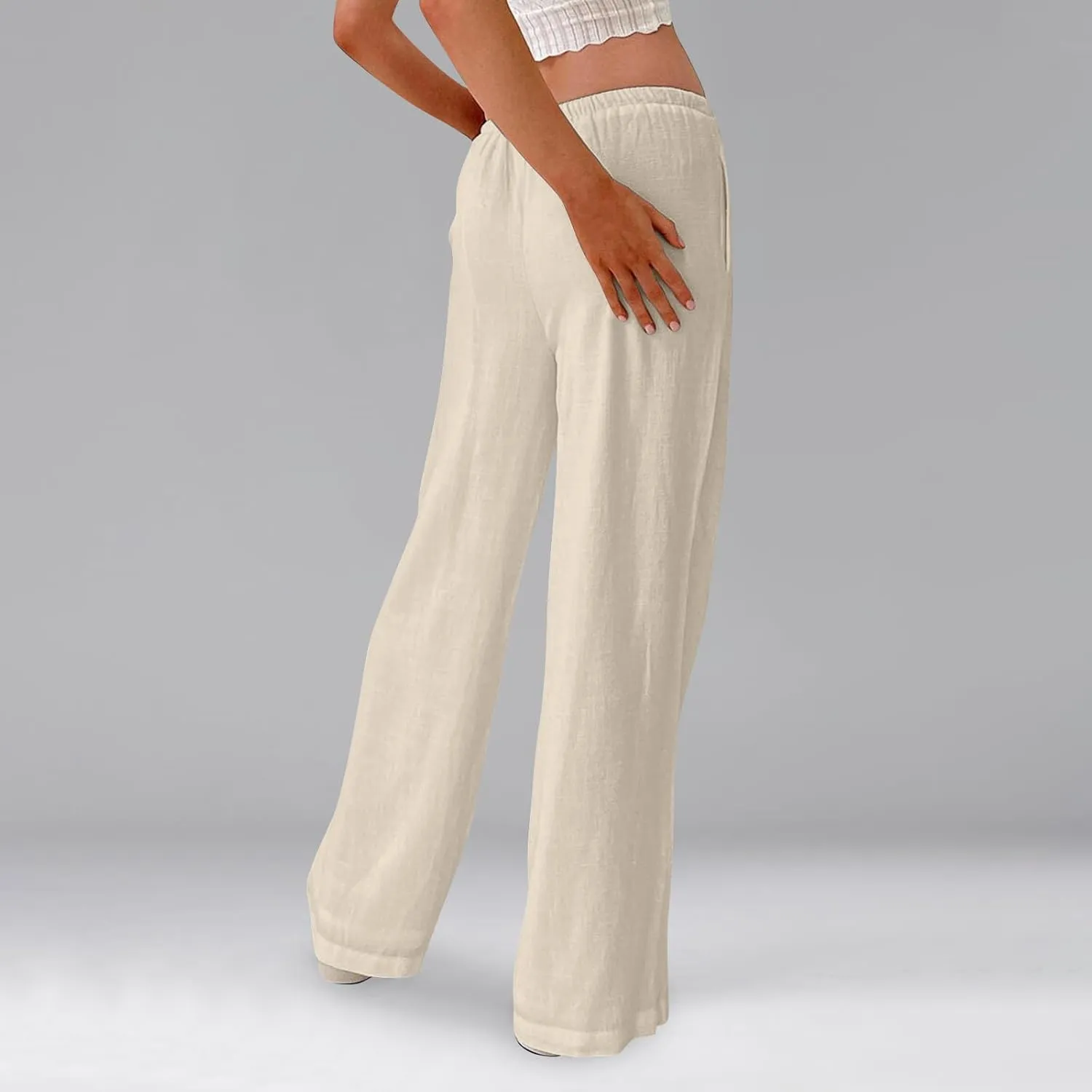 Linen Pants Women Baggy High Waisted Wide Leg Yoga Pants with Pockets Casual Summer Beach Vacation Trousers Pants