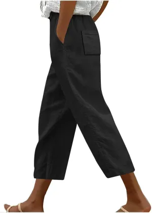 Linen Pants Women High Waisted Straight Leg Cropped Capri Pants Summer Lounge Work Pants Beach Pants Trousers 2025