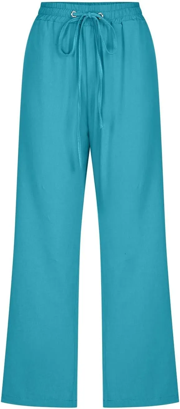 Linen Pants Women White Linen Pants Women Summer Pants 2024 Wide Leg Pants Woman Elastic Drastring Capris Trousers
