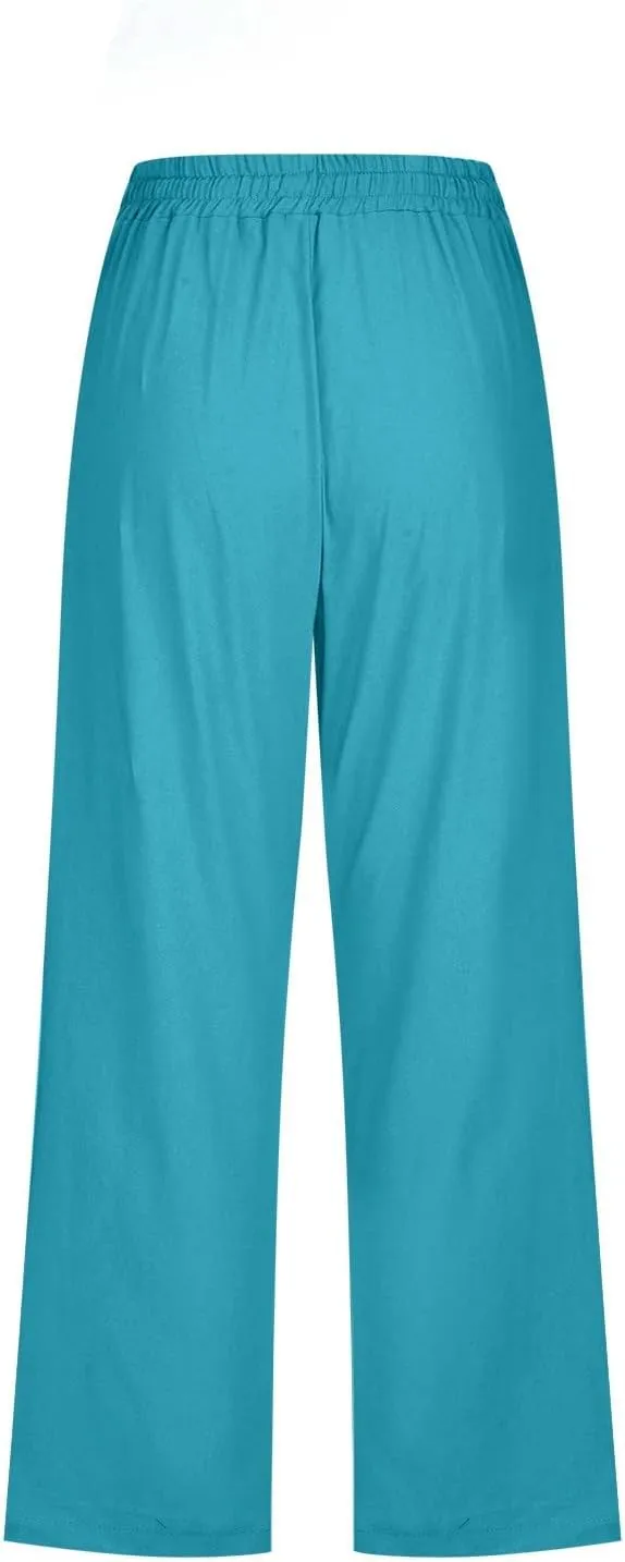 Linen Pants Women White Linen Pants Women Summer Pants 2024 Wide Leg Pants Woman Elastic Drastring Capris Trousers